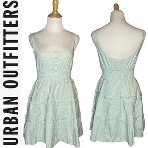 NWOT Urban Outfitters Square Neckline Tiered Cotton Mini Dress pale aqua S